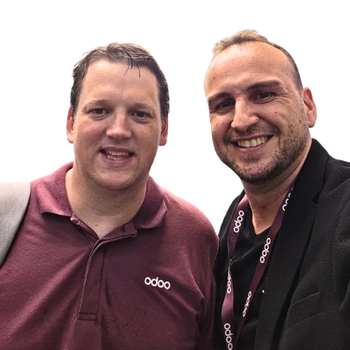 Sébastien Tahot, fondateur de Teoplan, avec Fabien Pinckaers, fondateur et CEO d'Odoo