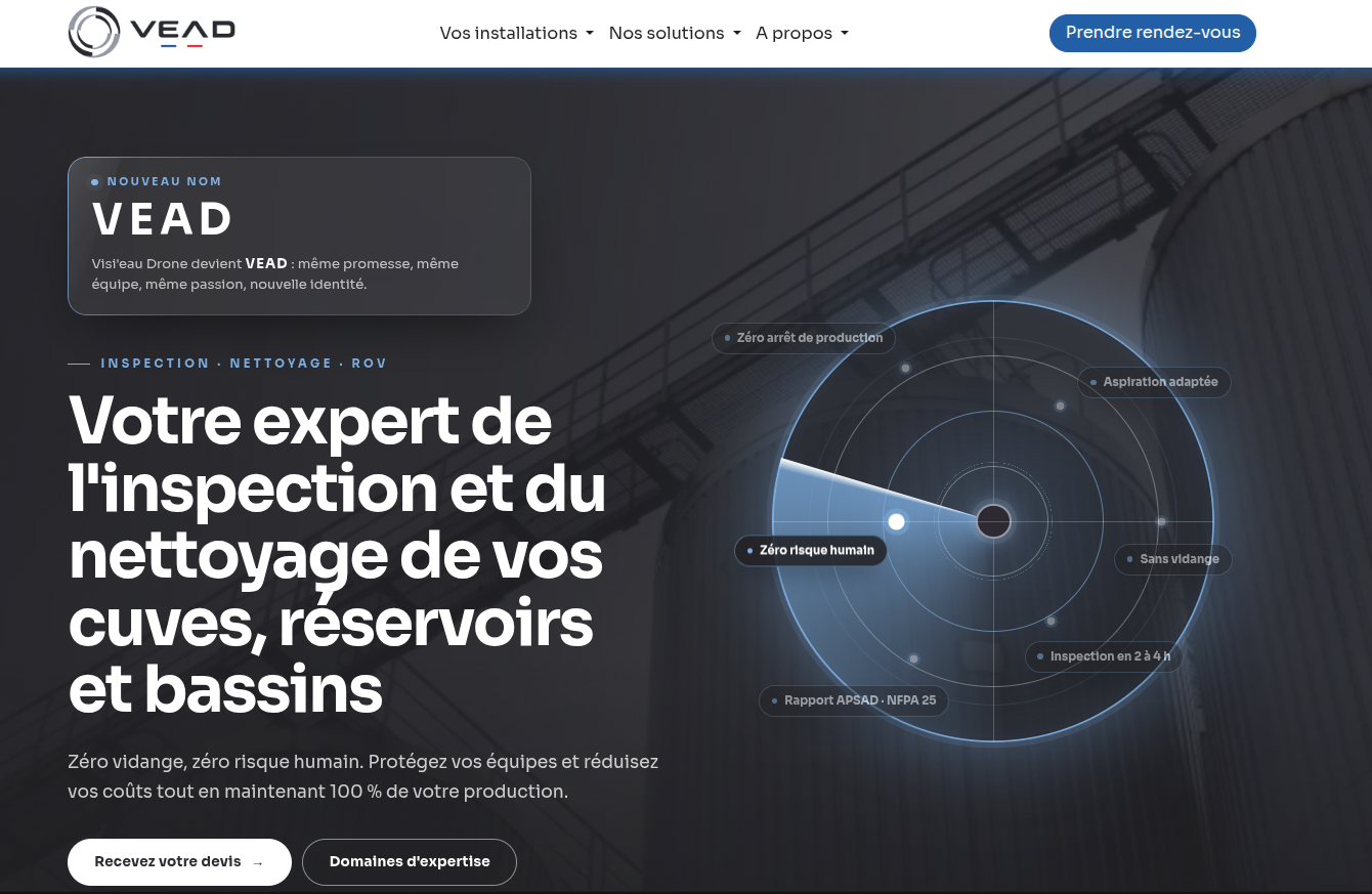 Site web de Visi'Eau Drone réalisé avec Odoo